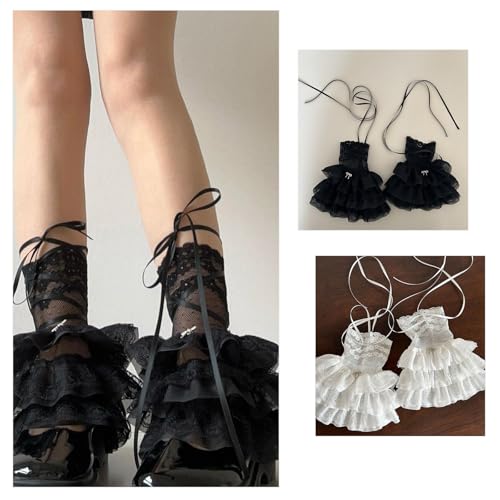 Women Tiered Ruffle Lace Leg Warmer Sweet Over The Calf Leg Socks Baggy Cuffs Ankle Heap Socks Mesh Flared Leg Sleeves2