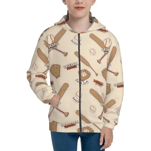 Hand Drawn Baseball Kid Hoodies Boys Zip Up Sweatshirts Girls Pullover with Pocket3
