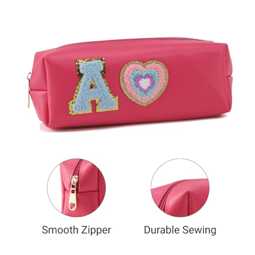 Image of AICA Personalized Embroidered Alphabet & Patch - Pencil Pouch (DarkPink) | Pencil Box Pouch for Kids Girls Boys | Gift for Kids Girl Boy |Birthday Return Gift