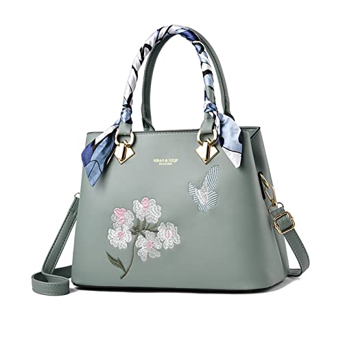 Sac imperméable en cuir PU et sa magnifique broderie fleurie verte