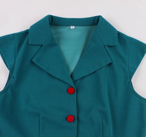 Wellwits Women’s Color Block Belt Cap Sleeves Vintage Blazer Work Dress3