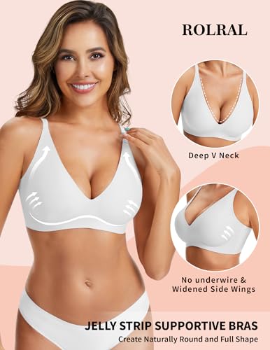 Image of Womens Deep V Wireless Bra No Underwire Seamless Comfort Support Tshirt Push Up Bralette for Everyday /Sleep