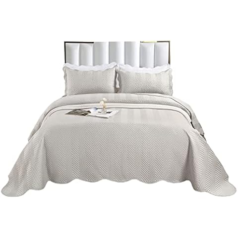 Silver Single 3 Piece Quilted Bedspread Plain Embossed Comforter Bedding Set with 2 Pillowcase (Silver, Single) Cover