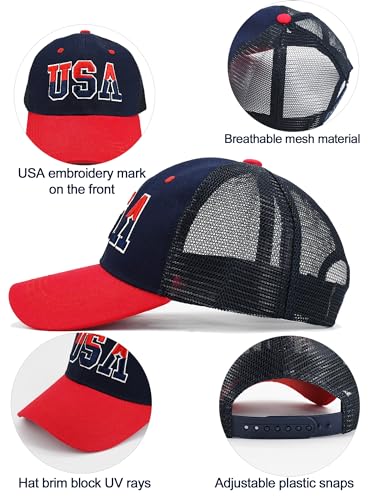 Image of 4Pcs USA Hats for Men Patriotic Hat Embroidered American Flag Baseball Cap | Classic USA Hat & USA Cap Set | 100% Cotton | American Flag Hats for Men Women | Adjustable Baseball Cap for Daily Wear