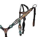 Material: piel de vaca Manaal Enterprises Western Premium - Cabezas de cuero talladas a mano, cuello de pecho, riendas, tamaño mazorca
