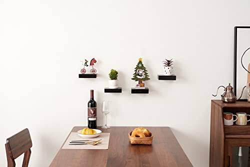 INMAN Small Oak Floating Shelves 2PC Wooden Mini Wall Mounted Shelf for Decor Plant, Little Black Display Shelf for Living Room Bedroom Bathroom