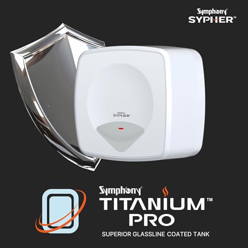 Image of Symphony SYPHER 10 Litre Storage Water Geyser | BEE 5 star Rating Water Heater | 2KW Heating | Glassline Tank | 8 Bar Pressure Compatibility | Warranty: 7 Yr Tank, 3 Yr Heating element, 2 Yr Product