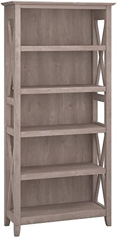 Bush Furniture Key West Shelf | Open Bookcase | Farmhouse Display Library, Bedroom, Living Room, Office | Tall Accent Cabinet, Washed Gray
