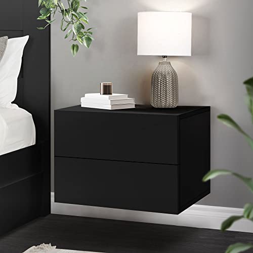 ML-Design Mesilla de Noche 42 x 29 x 30 cm Negro Mate Armario Colgante con 2 Cajones Cómoda Mesita Flotante Armario de Pared Cajonera Mueble Auxiliar Organizador para Dormitotio Salón o Habitación