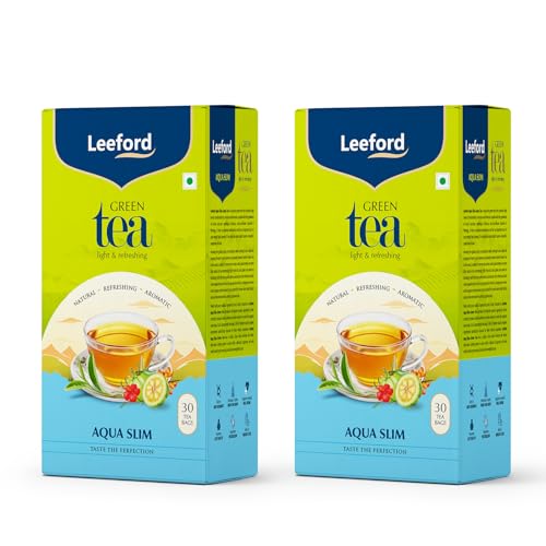 Image of Leeford Aqua Slim Green Tea Pack of 2 (30 Tea Bags Each)|Garcinia,Hibiscus & Moringa Blend|Supports Weight Management,Fat Burn & Digestion|Natural Detox & Metabolism Booster|Enjoy With Honey