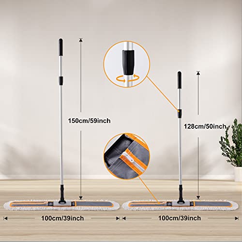 Image of CLEANHOME 36 inch Commercial Dust Mops for Floor Cleaning,Grey | 59 inch Long Handle,Heavy Duty Floor Duster Mop, Hotel Gym Household Cleaning Supplies for Hardwood, Tiles, Marble Floors