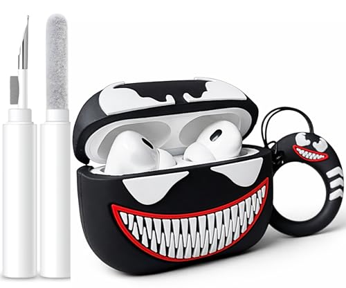 Cute AirPods Pro 3 Case Cover (2025) Kit 3D Cartoon Kawaii Soft Silicone Protective Case for Apple AirPods Pro 3rd Generation Cover with Keychain for Women Girls Boys (Venom)