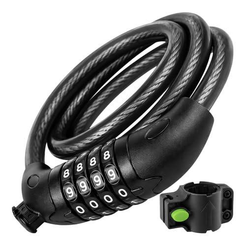 Candado bicicleta Antirrobo cadena sin llave con Combinación de 4 Dígitos, total seguridad resistencia, con Soporte de Montaje