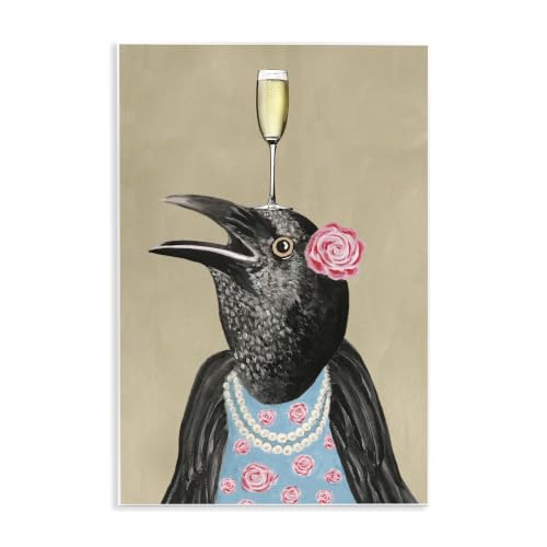 Black Bird Patterned Rose, 10 x 15 Inch Mounted Print on Wall Plaque