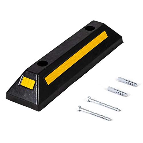 Rubber Parking Curb, Heavy Duty Parking Stoppers with Yellow Refective Stripes Car Wheel Guide Blocks for Parking Spaces and Garages, Rubber Wheel Stop Parking Limiter (1 Pack)