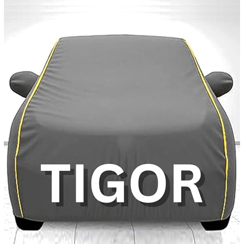 Image of BEXITA 100% Waterproof Car Cover for Tigor UV Protection, Dustproof, Windproof | Custom Fit with Mirror Pockets, Belt & Buckle | All Weather Outdoor Body Cover(Grey)