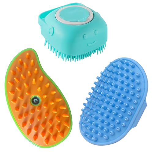 Toguma 3Pcs Dog Grooming Brush Dog Cat Bath Brush Massage Rubber Comb Pet Shampoo Brush Dog Scrubber with Handle for Long Short Haired Dogs and Cats (Green Blue)