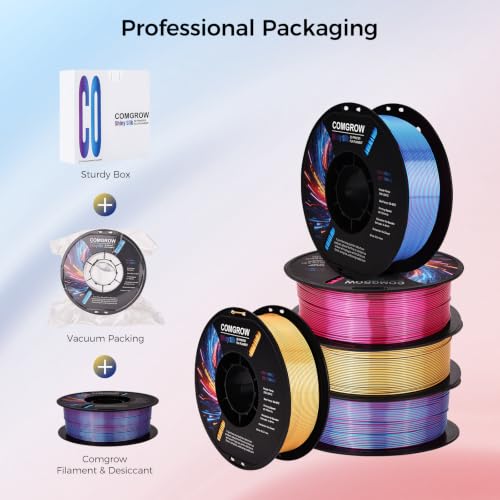 Image of Comgrow Silk PLA 3D Printer Filament, Dual Color 2 in 1 Blue and Rose Red, 3D Printing PLA Filament 1.75mm, Dimensional Accuracy + /- 0.02 mm, 1KG Spool, Coextrusion Shiny Silk 3D Filament