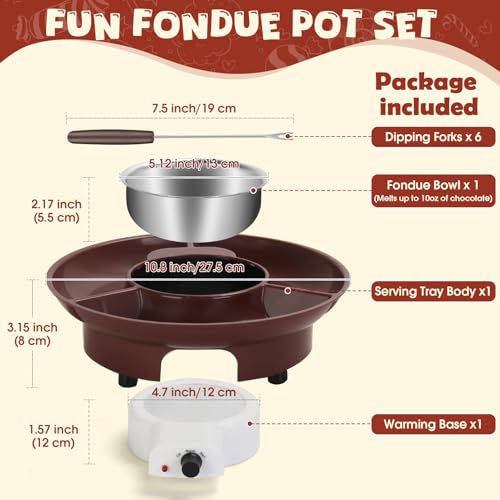 Fondue Pot Set,Electric Chocolate Fondue Kit Melting Chocolate Machine with 6 Dipping Forks,Chocolate Melter for Cheese Candy Christmas Valentine Birthday,Brown