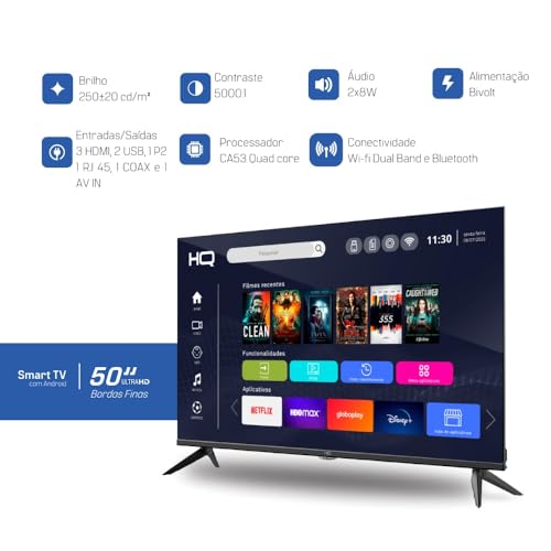 Smart TV 50" HQ UDE50HR315LN 4K com Conversor Digital 3 HDMI 2 USB WI-FI Android 11 Design Slim e Tela Frameless - Imagem 3
