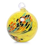 VCUTEKA Hanging Garden Gazing Ball, Hand-Blown Glass Witch Ball for Outdoor Garden Décor, 6" Yellow Swirl