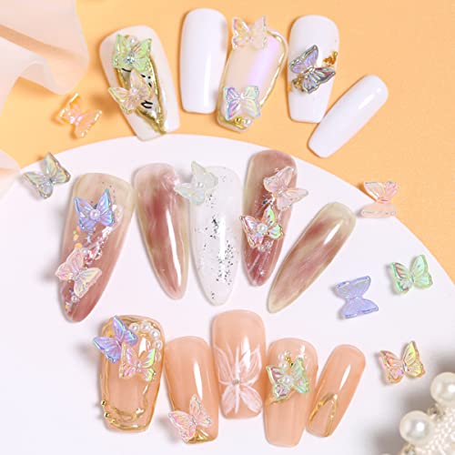 Butterfly Nail Charms 3D Butterfly Nail Art 100Pcs Aurora Butterflies Nail Art Charms Resin Butterfly Nail Design Butterfly Nail Rhinestones Decoration Accessories For Acrylic Nails Diy Manicure #TOP1