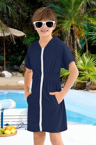 Image of BesserBay Girls Swim Cover Up Beach Bathing Suit Coverups for Swimwear Zip-Up Terry Cloth Robes with Sunglasses 6-14 Years