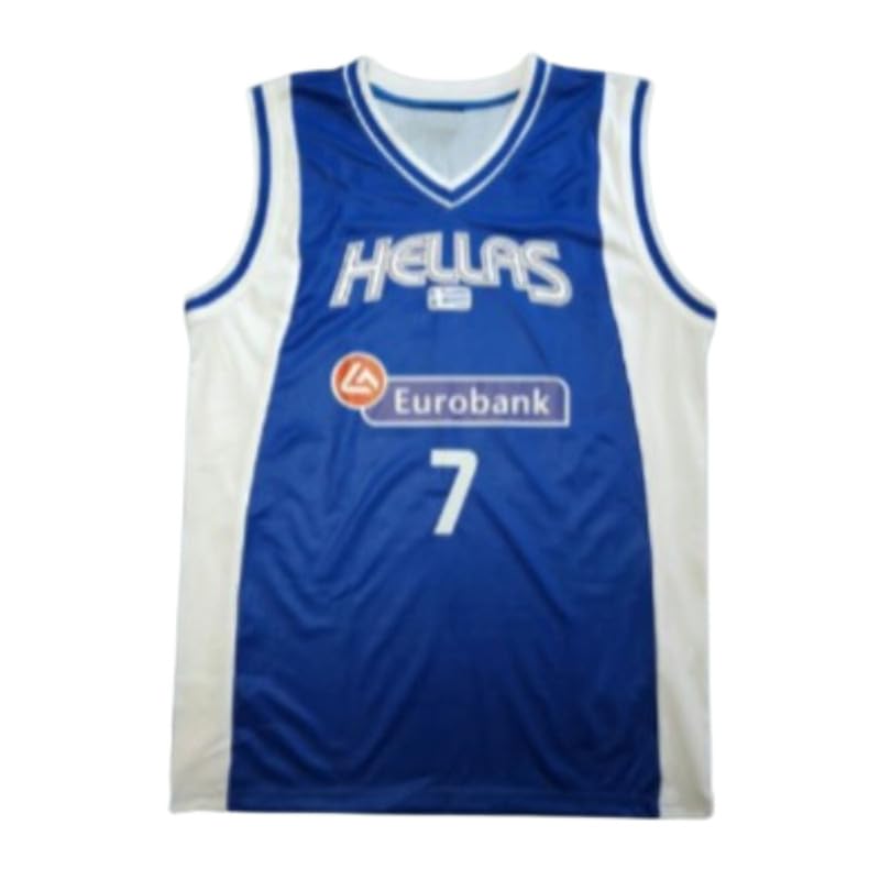Vassilis Sewn Any Name Number 7 Greece Blue Basketball Jersey