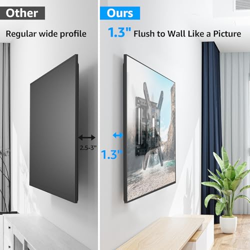 Image of MOUNTUP Ultra Slim Full Motion TV Wall Mount, 1.3 inch Thin Low Profile TV Bracket for 26-60 inch LED OLED QLED TVs,Smooth Swivel Tilt Extension,Max Vesa 400x400mm,Up to 88lbs,Fits Single 12 inch 16 inch Studs,MU0062