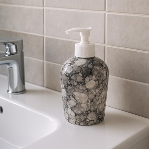 Image of Ceramic Liquid Soap Dispenser - Refillable Bathroom & Kitchen Lotion Pump | Stylish Countertop Dispenser for Soap, Shampoo, Gel Dispenser, Black Luster