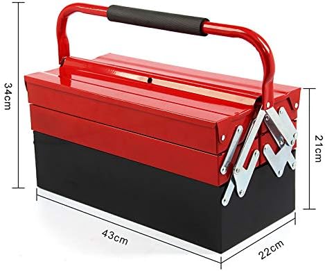 Youyijia Metal Tool Box CantileverToolbox 43cmx22cmx21cm 3 Tiers 5 Tray Tool Storage Box Organiser (Red)