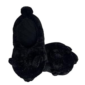 SUYGGCK Designer Bear Indoor Schoenen Slides Voor Vrouwelijke Fun Leuke Dier Winter Faux Fur Huis Vrouwen Slipper Dames Teddy Bear Pluche Slippers-D Zwart Half, 9Slippers