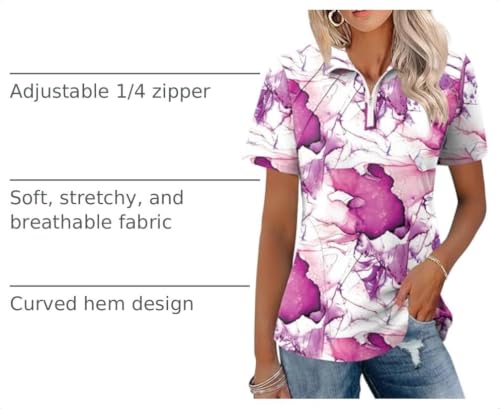 Image of LOMON Womens Golf Polo Shirt Summer Short Sleeve Quarter Zip Outfit