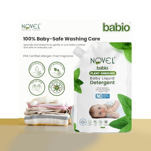 Image of Novel Plant Enriched Baby Liquid Detergent Refill Pack 1000ml | Neem & Coconut Cleansers | pH Balanced | No Phosphates, Sulphates, Parabens, Phthalates & Dyes | IFRA Allergen-Free Fragrance