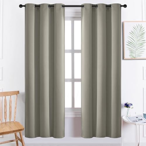 Yakamok Premium Room Darkening Thermal Insulated Curtains for Bedroom/Living Room - Classic Grommet Top (2 Panels, Taupe, 38 Inch by 72 Inch)