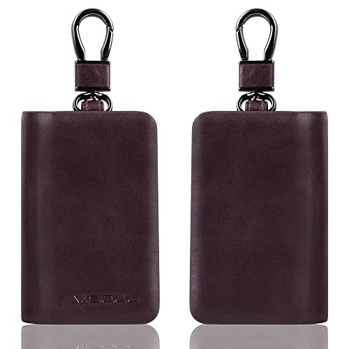 Image of VISOUL Car Key Case Holder Double Zipper, Leather Car Smart Key Fob Case with Keychain for Men and Women