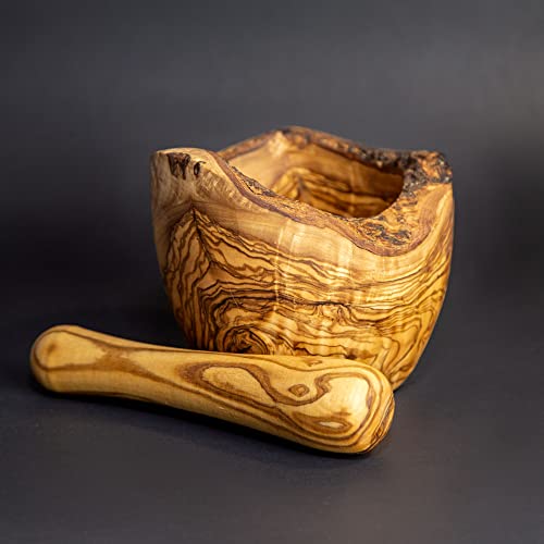 Dyari Wooden Mortar And Pestle – 100% Natural Olive Wood Herb Crusher – Premium Eco-Friendly Tunisian Mortar And Pestle Set – Rustic Spice Grinders & Farmhouse Decor – 12X9Cm #TOP2