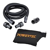 POWERTEC 70458 10 Ft. Dust Collection Hose Kit with 5 Fittings for Woodworking Power Tools and Wet/Dry Shop Vacuums, and Miter Saw Dust Collector Bag Fits Nominal 1-1/2' Dust Ports