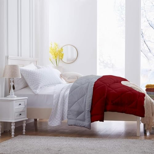 Image of 600 GSM Heavy Winter Double Bed Comforter | Microfiber, Breathable, Reversible,Soft, Lightweight & Machine Washable Comforter for Double Bed 90x100 Inch - BurgundySilver