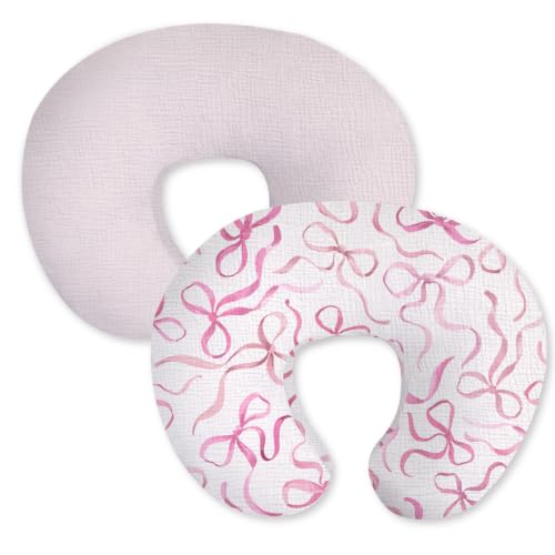 Image of Little Grape Land Muslin Nursing Pillow Covers 2 Pack, 100% Cotton Removable Breastfeeding Pillow Covers, Feeding Pillow Slipcovers for Baby Boys & Girls, (Bow)