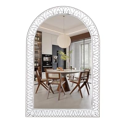 36x24 Inch Arched Wall Mirror with Wooden Frame, Rustic Farmhouse Decorative Arch Mirrors for Bathroom, Bedroom, Living Room, Entryway & Kitchen