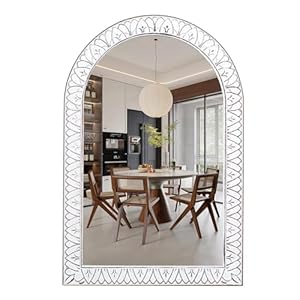 36×24 Inch Farmhouse Arched Wall Mirror Wooden, Modern Decorative Arch Mirrors for Bathroom, Bedroom, Living Room, Entryway, Kitchen