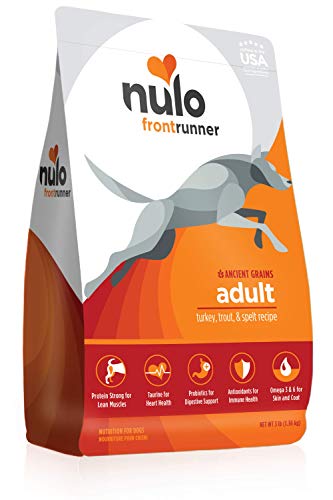 Image of Nulo Frontrunner Dry Dog Food for Adult Dogs - Grain Inclusive Recipe with Turkey, Trout, & Spelt - All Natural with High Taurine Levels - Animal Protein for Lean Strong Muscles, Orange, 3 lb