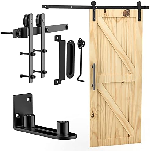 Signstek 8FT Sliding Barn Door Hardware Kit Heavy Duty with Door Hook, Adjustable Floor Guide and 2 Handles -Easy to Install, Smoothly and Quietly, Fit 1 3/8-1 3/4" Thickness -Black, I Shape Hanger