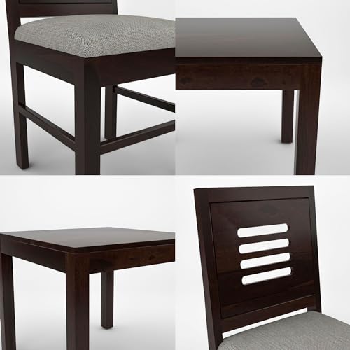 Image of Solid Sheesham Wood 2 Seater Dining Table Set with Cushioned Chairs for Dining Room | Living Room | Home & Office | Hotels Restaurant & Cafe (2 Seater, Walnut)