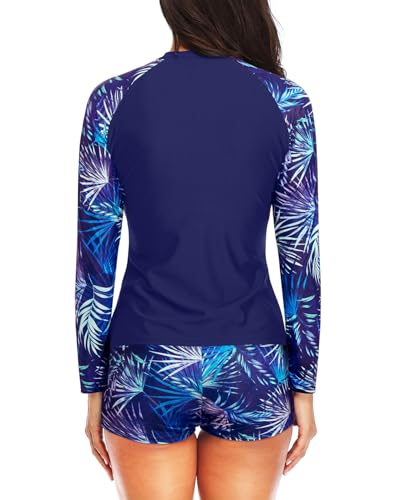 Image of Daci Women Two Piece Rash Guard Long Sleeve Swimsuits with Short UPF 50+ | UPF 50+,High Waisted Short,Long Sleeve,High Neck,Built-in Brief,Quick Dry