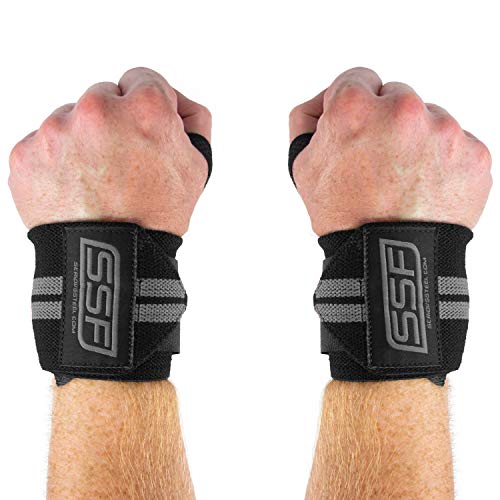 SERIOUS STEEL FITNESS Weightlifting & Powerlifting Wrist Support w/Thumb Loop | Sold as Pair! (Black/Gray Line, 18")