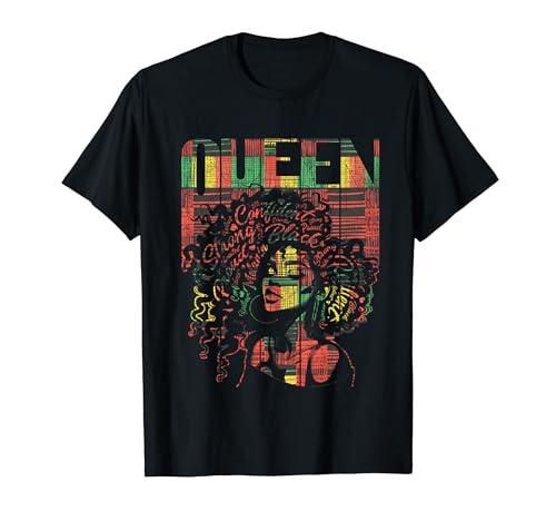 Black Queen Woman Afro Kente Cloth Ethnic Pattern Word Art Camiseta