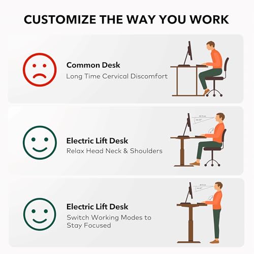 Image of FEZIBO 63 inch L Shaped Standing Desk Height Adjustable, Sit Stand Home Office Desk with Splice Board, Electric Stand up Corner Desk, White Frame /Light Walnut Top