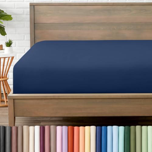Bare Home Twin Fitted Sheet - 1800 Ultra-Soft (Twin, Dark Blue)